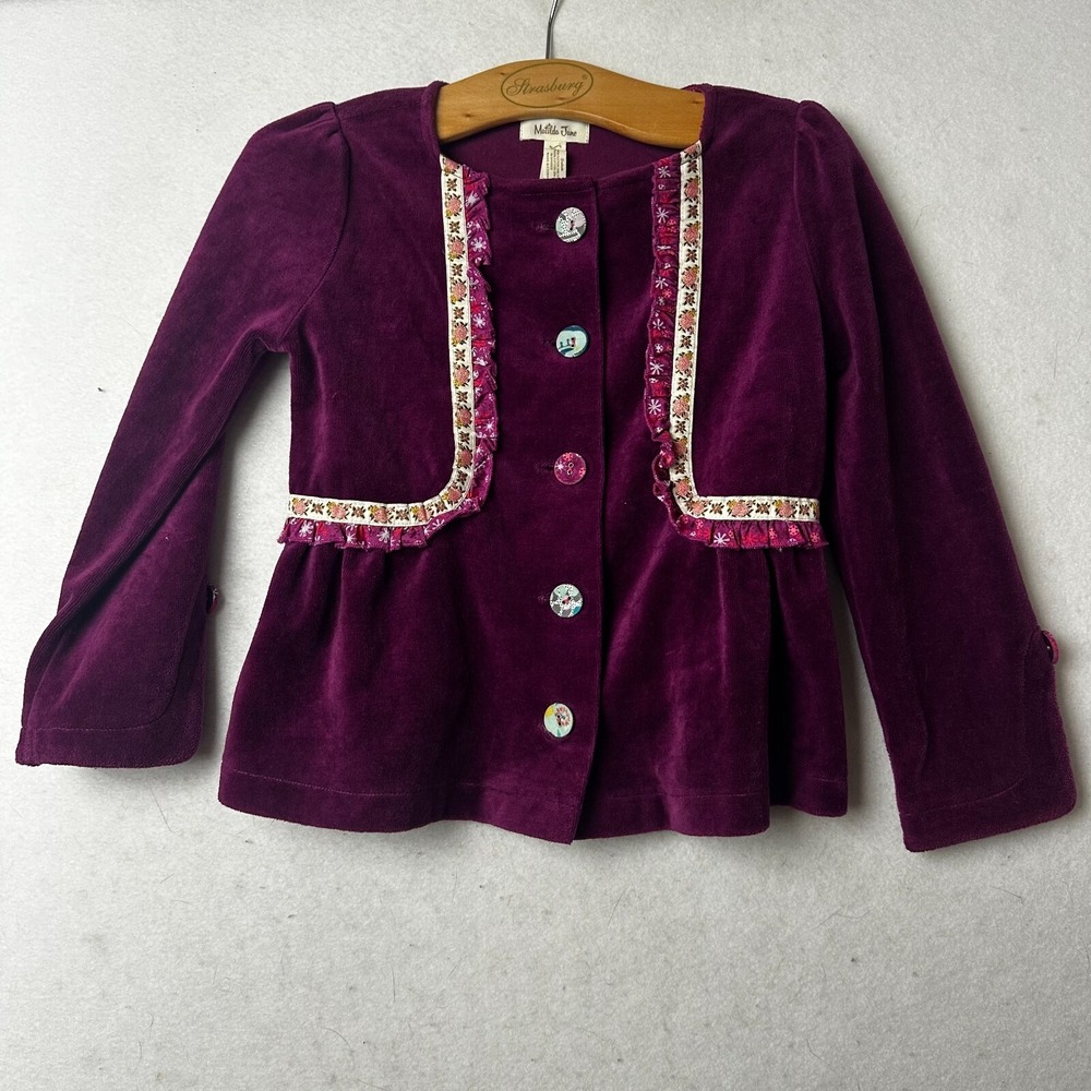 Matilda Jane Girls Purple Velour Peplum Jacket Ruffle Floral Trim Size 8